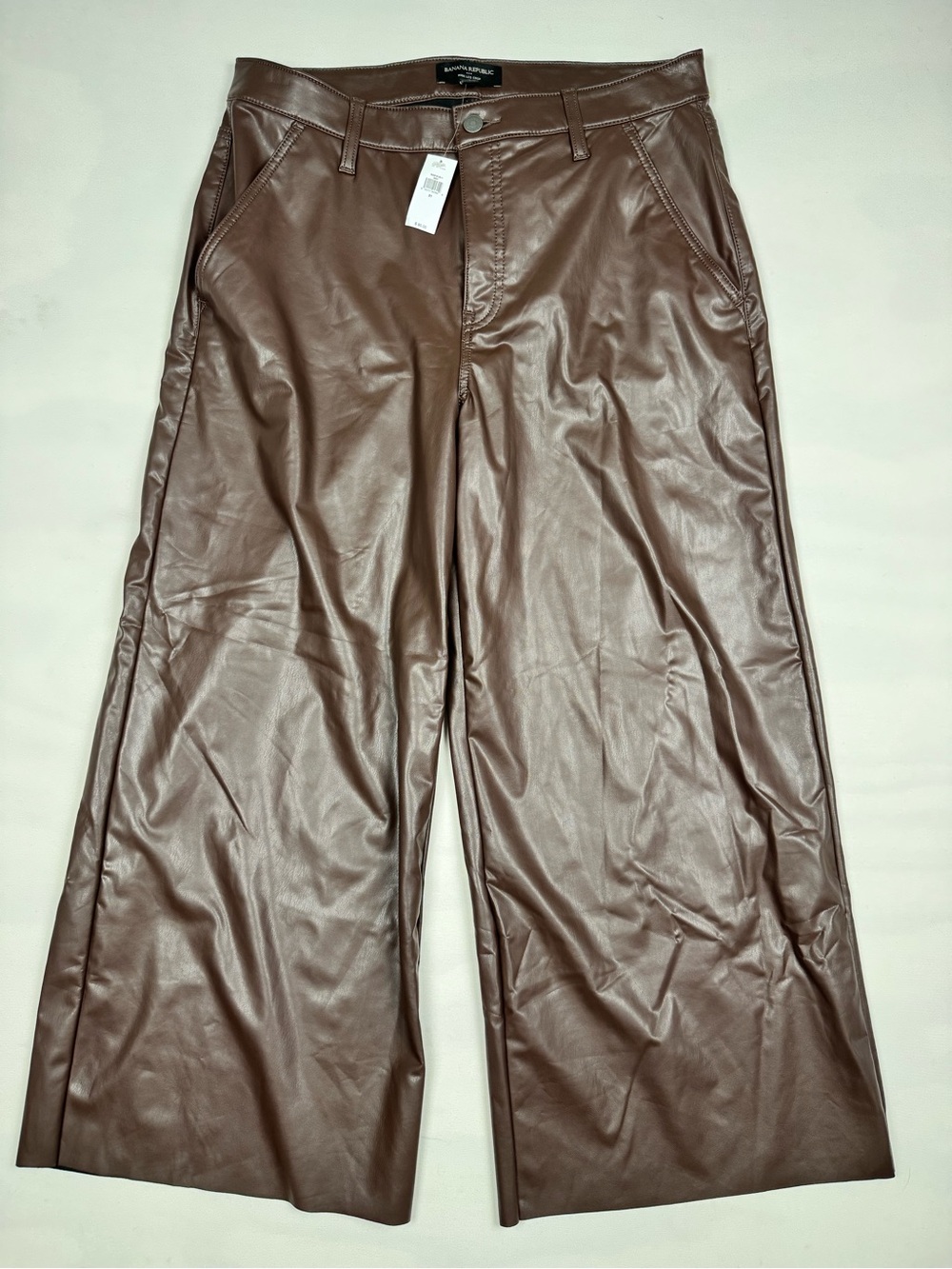 NWT Banana Republic Wide Leg Crop Faux Leather Pants Brown Women’s 31 MSRP $90